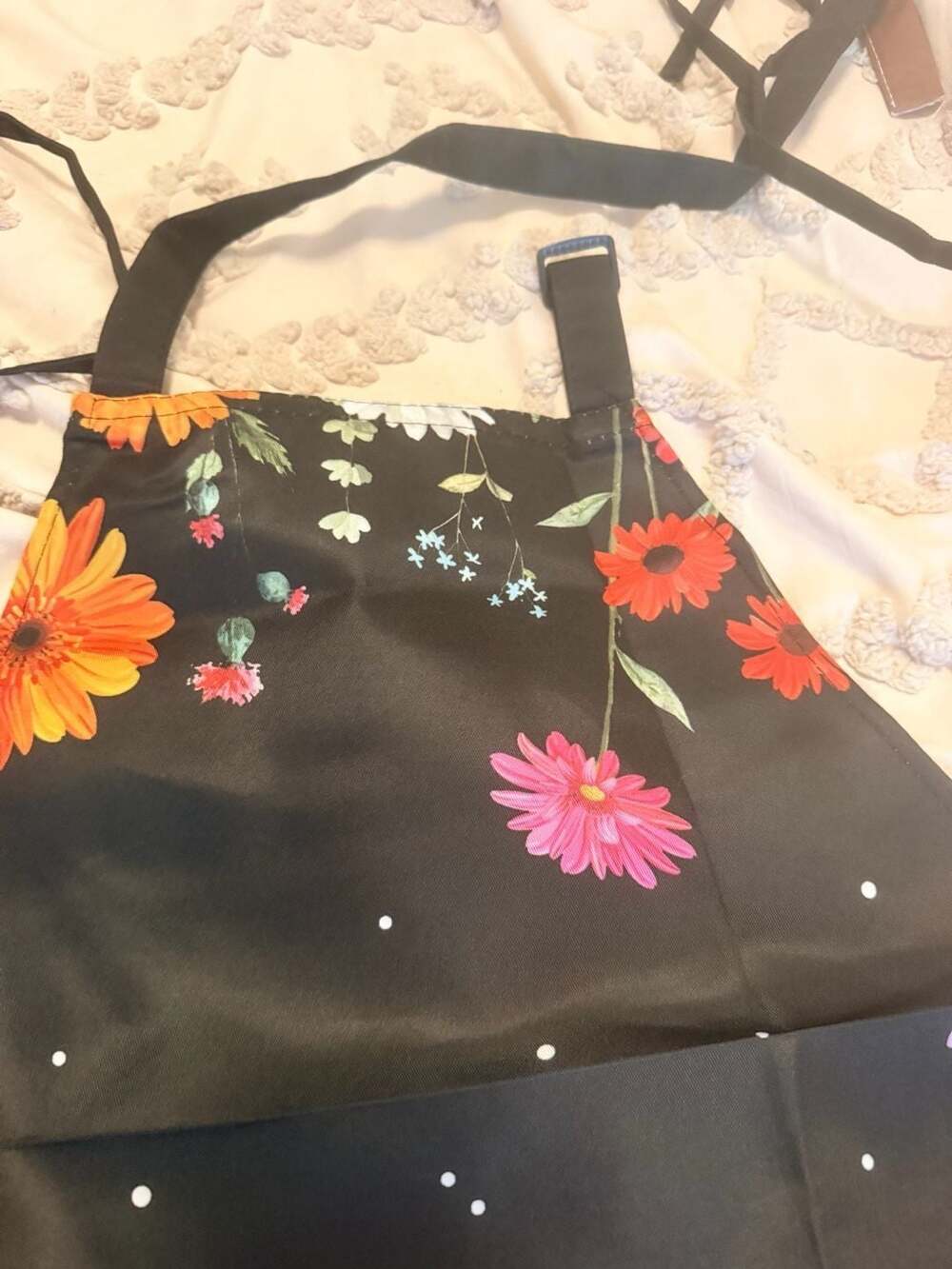 Floral Print Black Apron With Pockets